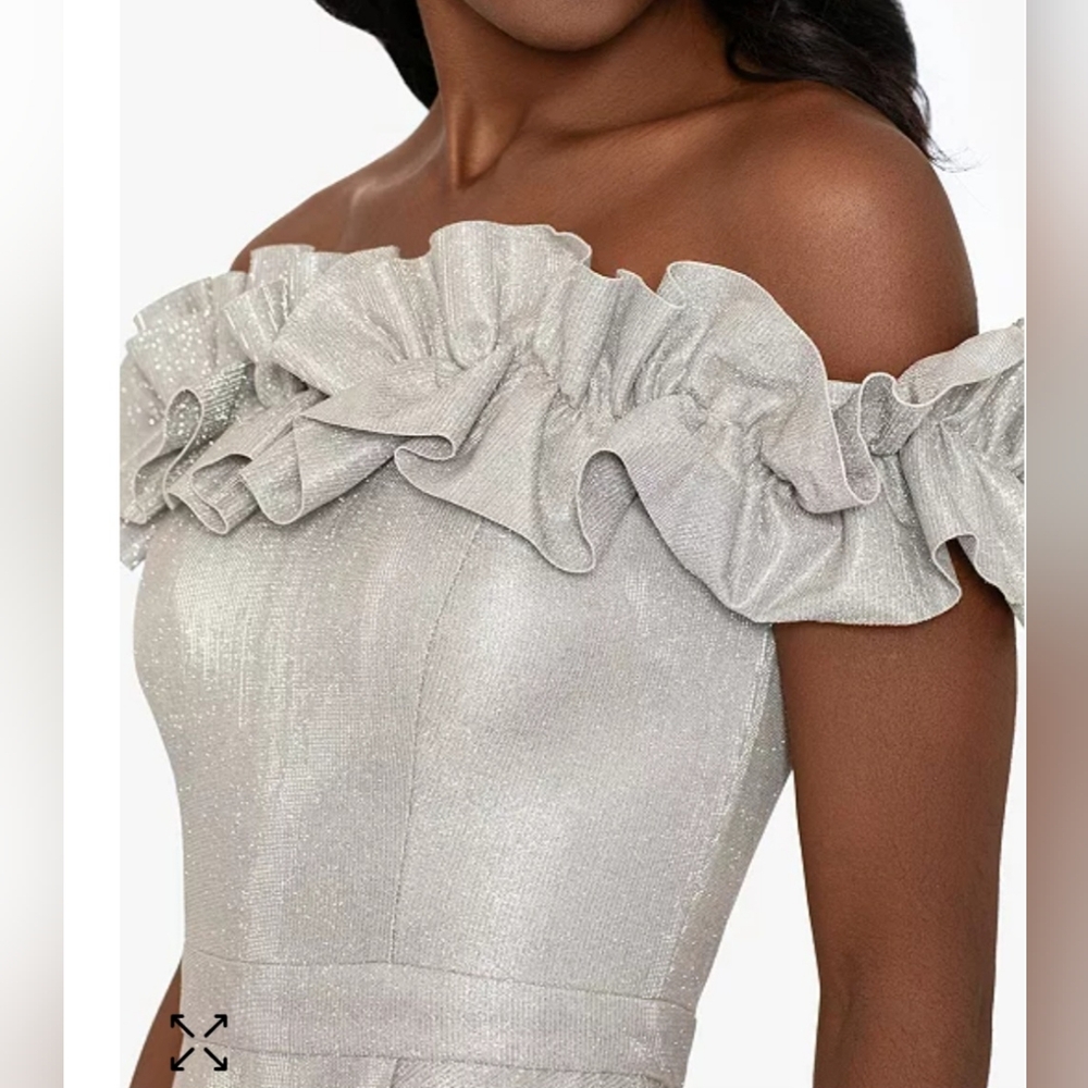 Xscape Metallic Off-Shoulder Ruffle Gown - Picture 3 of 8